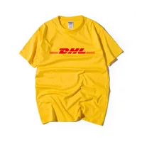 100% algodão DHL T Camisas Letras impressas amarelas manga curta casual homens o pescoço engraçado tee homens mulheres