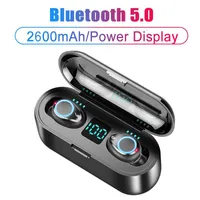 New F9 True Wireless наушники TWS Bluetooth 5.0 наушники 2600 мАч Зарядка чехол 8D стереоугольник с двойным микрофоном светодиодным дисплеем