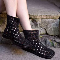 Sandels Artmu Botas de Cuero Genuino Con Punta Cuadrada Para Mujer Zapatos Femeninos Suela Alta Agujeros Verano 220303