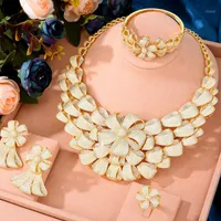 Örhängen Halsband Godki Super Luxury Bowknots Guld Smycken Set Kvinnor Bröllop Cubic Zirconia Dubai Earring Bangle Ring Sets