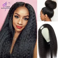 10-28 modern show hair kinky straight u part wig brazilian remy human hair wigs 150 perruque yaki glueless natural black color