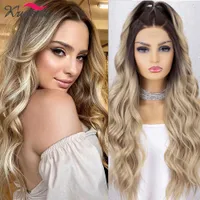 LX Brand Long Wavy Wig Synthetic Parrucca Bionda Parrucche anteriori in pizzo per le donne resistenti al calore Natural Hairline Natural Honey Blonde Parrucca Cosplay Airfactory Direc