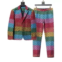 Zachodni Odzież Designer Męskie Blazers Mix Styl Jesień Luksusowy Znosić Płaszcz Slim Fit Casual Grid Geometria Patchwork Drukuj Mężczyzna Moda Dress Spodnie RGVD1234