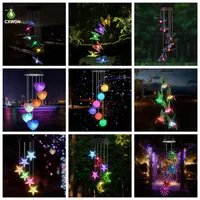 LED Solar lamps Wind Chimes Crystal Ball Hummingbird Decorative Light Color Changing Waterproof Hanging lamp For Home Garden