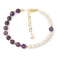 Natural Crystal Pearl Bracelets Gold Color Heart Link Chain Faceted Gem Stone Adjustable Strand Bracelet Women Pulsera
