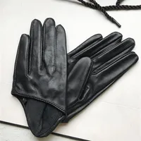 Herbst- und Winterfrauen-kurze Design-Schaffellhandschuhe dünne echte Lederhandschuhe Halbpalme Black Handschuh 8 Farben R025 201104