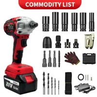 Cordless Electric Impact Wrench Gun 1/2&#039;&#039; High Power Driver with Li-ion Battery Power Tools Full Set