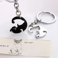키 체인 2pcs 게으른 고양이 키 체인 키 반지 귀여운 사랑 색 실버 블랙