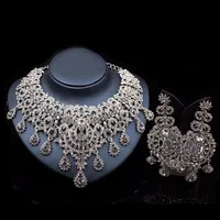 Retro africanos Declaración de joyería sistemas de plata de color collar pendientes establecidas para la fiesta nupcial de la boda regalo de las mujeres Prom Accesorios