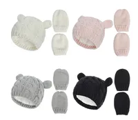 新しい赤ちゃん子供女の子男の子冬の暖かいニット帽子の耳の固体暖かいかわいい手袋素敵なビーニーキャップ0-18M DB151