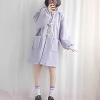 Lana femminile Miscela Bella Filosofia inverno Coat Sweet Long Overneze Female Casual Stile giapponese Giappone Outwear Kawaii Horn