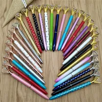 22 colores Big Diamond Crystal Pen Gema Ballpoint Pens Anillo Boda Metal Ballpen Kawaii Magical Pen Fashion School Supositivos