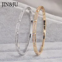Jinju Gold Color Charm BraceletSbangles For Women Birthday Gift Copper Cubic Zirconia Cuff Braclet Femme Dubai Fashion Jewelry 220218