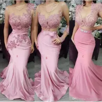 Sydafrikanska sjöjungfru brudtärna klänningar 2022 Tre typer Sweep Train Long Country Garden Wedding Guest Gowns Maid of Honor Dress Arabic CG001