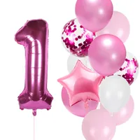 12 sztuk / partia Girl Birthday Balony Zestaw Pink 1 2 3 4 5 6 7 8 9 40inch Numer Folia Balon na 1 drugi 3rd Birthday Party Balls Toy Y0107