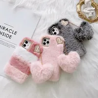 Lovely Cute Sweetheart Furry Fur Phone Cases Case For iPhone 14 13 12 11 PRO MAX mini XR XS 7 8 BACK PROTECITVE Cover Pink grey purple
