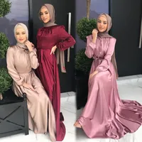 Solid Color Satin Långa Klänningar för Kvinnor Muslim Ny Fashion Saudiarabien Turkiet Robe Arabe Islam Kläder (logistikpriset pls kontakta oss)