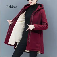 Женский пуховик Parkas Rebicoo зимняя куртка плюс бархатное хлопок пальто большой размер с капюшоном женщины Корея теплый парк