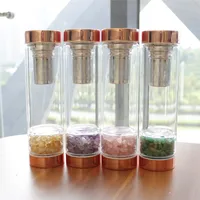 Toptan-2 adet Doğal Kristal Şifa Gem Elixir Su Şişeleri Taş Cam Terapi Taş Çay Filtresi Şişe Demlik Enerji Kupası