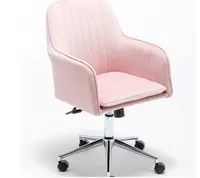 Tela de terciopelo Silla de escritorio de oficina en casa con base de metal Silla giratoria ajustable moderna con brazos (rosa)