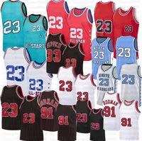 Retro Koszykówka Mitchell Ness Dennis Rodman Jersey 91 Scottie Pippen 33 Michael 23 Rocznika Zespół Czerwony Biały Stripe Black Stitch