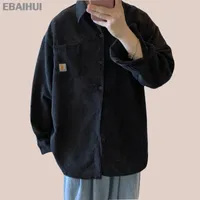 EBAIHUI erkek Casual Gömlek Uzun Kollu Yaka Kadar Corduroy Tees Vintage Günlük Nefes Ter-emici Japon Tarzı Erkek Giyim