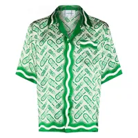 Casablanca 2022 New Ping Pong Classic Mens Рубашки Prairie Green Print Унисекс Легкая Британская Шелковая Рубашка Коротким Рукавом Дизайнер Tees Женские Свободные Летние Пляжные Топы