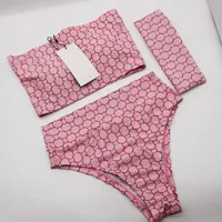 Pink Three Piece Set Bikini Ins Мода Полная буква Напечатанная Купальник Сексуальная Квадратный костюм