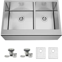 US STOCK 16 Gauge Stainless Steel Kitchen Sink Trustmade 33 x 20 Inches Apron Farmhouse Double Bowl 60/40 a25