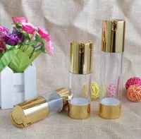 Gold Cosmetic Airless Lotion Bottle Essence Siero Packaging Pump Bottles 15ml 30ml 50ml Contenitori trucco vuoti 100pcs