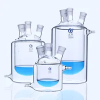 Lab tillhandahåller platt botten fyra munglasjacka reaktionsflasklaboratorium dubbelskikts reaktorflask