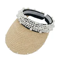 lujo- perla del sombre Mujer viseras Casquettes Caps Diseñador casquillo sombreros de la playa superior caliente de la gorrita tejida de alta calidad caliente