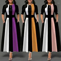 Günlük Elbiseler Moda Artı Boyutu Bayan Vintage Salıncak Elbise Bayanlar Çizgili Yarım Kollu Parti Patenci Elbiseler1