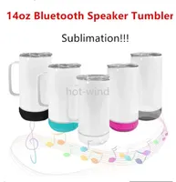 14oz Sublimação Bluetooth Speaker Copo com Handle Wireless Wireless Intelligent Music Cups Aço Inoxidável Aço Inteligente Garrafa de Água C0122