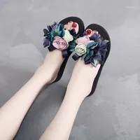 Zapatillas 2021 elegantes femeninas-zapatos de mujer Flor bohemia Flat Sandalias de verano Sandalias de playa antideslizantes Sapatos Novos Senhoras