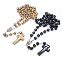 Collana pendente religiosi cattolici Lunga legno della collana del rosario per gli uomini le donne Black Gold