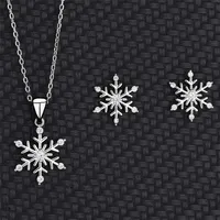 Europe And America Christmas Gift Series Fashion Retro Simple Snowflake Shape Sterling Silver Earrings Necklace Two-piece Set 220121