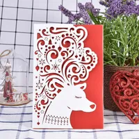 بطاقات المعايدة 10pcs عيد الميلاد ثلاثية الأبعاد الزهور الغزلان ليزر قطع بطاقة دعوة مع بطاقات زفاف مغلف 1