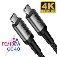 USB 3.1 Type C Fast Charging Cables PD 100W QC 4.0 5A for MacBook Pro Huawei Redmi Note 8 Pro Samsung S20 Quick Charger HDMI-compatible Data Cable Transmission Universal
