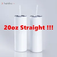USA Stock Straight 20oz Blanker Sublimation Edelstahl Becher Personalisierte gerade Tasse mit Strohhalm Thermoshoswasserflaschen Tassen