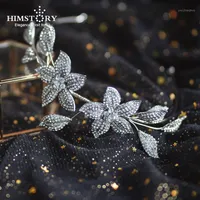 Himstory Rhinestone Headband Tiara Flowers Hairband Royal Bridal Wedding Dressing Crown Accessory For Woman Hair Clips & Barrettes