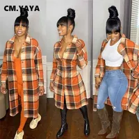 CM.Yaya Femmes Bouton à manches longues à carreaux de chemisiers de blouse de style de style de style et de mélange Winter Vintage Vintage Veste Manteau 220106