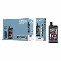 HCOW M-BOX 6000 퍼프 일회용 전자 담배 장치 키트 타입 -C 충전식 배터리 15ml PRIPILLED 포드 메쉬 코일 카트리지 다채로운 LED 빛