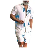 Verano hawaii tendencia estampado conjuntos hombres pantalones cortos camisa ropa chándalsuits casual palmera floral playa traje de manga corta