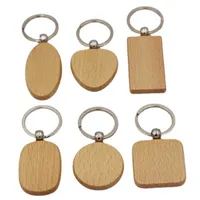 Keychains 50pcs Blank Round Rectangle Wooden Key Chain DIY Pendant Engrave Wood Keychain Keyring Tags Gifts