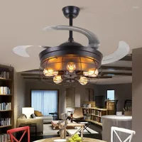 Ventilateurs électriques plafond télécommande lumière invisible rétractable 42 pouces ventilateur de feuille de feu lampe de lampe pliante des lumières de salon E271