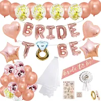30pcs/Set Rose Gold Bride To Be Decoration Party Balloon Team Tattoo Sticker Veil Satin Sash Badge Hen Accessories 220223