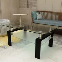 미국 주식 거실 가구 사각형 검은 유리 커피 테이블, 명확한 현대 측면 센터 테이블 A54