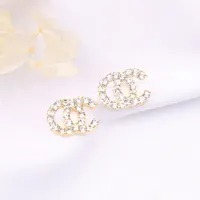 Hochwertige einfache Frauen Mode Marke Design Stud Perle kristall Strass Metall Gold Silber Doppel Brief Ohrringe für Mädchen Liebhaber Schmuck Weihnachten Geschenke