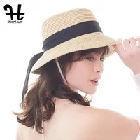 넓은 모자 모자 furtalk 여름 태양 모자 여성을위한 파나마 짚 여성 UV 보호 플로피 비치 숙녀 여행 양동이 캡 1